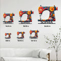 Floral sewing machine metal sign size guide showing available square dimensions from 8 by 8 to 24 by 24 inches