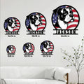 Bulldog metal sign size guide showing available square sizes from 8 by 8 to 24 by 24 inches