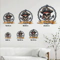 Pirate skull metal sign size guide showing available square sizes from 8 by 8 to 24 by 24 inches