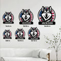 Norwegian Elkhound metal sign size guide showing available square sizes from 8 by 8 to 24 by 24 inches