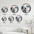 Dalmatian puppy metal sign size guide showing round options from 8 by 8 inches to 24 by 24 inches