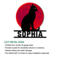 Black cat cut metal sign feature graphic showing the moonlit feline silhouette and wall decor design