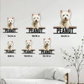 Westie metal sign size guide showing six available options from 8 by 8 inches to 24 by 24 inches