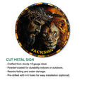 Detailed Christian wall sign showing Jesus, a lion, and an eagle in dramatic bronze and black tones