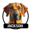 Low-poly Rhodesian Ridgeback portrait on a black cut metal sign for dog lover wall decor