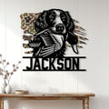 Boykin Spaniel metal wall sign displayed above a console table in a bright home interior