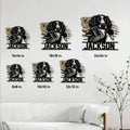 Boykin Spaniel metal sign size guide showing multiple available square size options in a living room setting