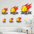 Softball metal sign size guide showing multiple square size options in a living room setting