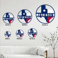 Texas metal sign size guide showing round options from 8x8 inches through 24x24 inches