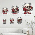 Skull rose metal sign size guide showing square options from 8 by 8 to 24 by 24 inches