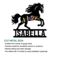 Horse metal sign feature graphic showing a floral horse silhouette and cut metal sign presentation