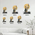 Bengal cat metal sign size guide showing several display sizes in a bright living room setting