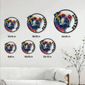 English Bulldog metal sign size guide showing available round sizes from 8 by 8 to 24 by 24 inches