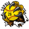 Custom softball metal sign featuring a bold yellow softball gripped by dramatic eagle talons