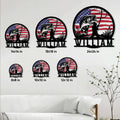 Bass fishing metal sign size guide showing available sizes from 8 by 8 to 24 by 24 inches