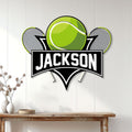 Tennis metal wall sign displayed on a white paneled wall in a bright home interior