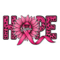 Pink breast cancer awareness metal sign with a sunflower, support ribbon, and bold HOPE design