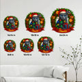 Russian Blue Christmas cat metal sign shown in multiple size options on a living room wall