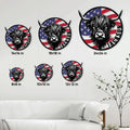 Highland cow metal sign size guide showing round wall decor options from 8 by 8 to 24 by 24 inches