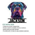 Cane Corso metal sign artwork shown with cut-metal sign features and indoor-outdoor display information