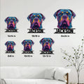 Cane Corso metal sign shown in multiple size options above a living room sofa