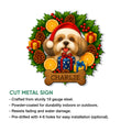 Shih Tzu Christmas metal sign shown with a cut-steel design and indoor or outdoor display features