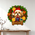 Shih Tzu holiday wall sign displayed on a white paneled wall above a console table