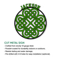 Irish Celtic knot shamrock metal sign feature graphic highlighting the cut metal design