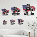 Wrestling metal sign size guide showing multiple square size options displayed in a living room