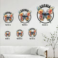 Floral butterfly metal sign size guide showing available square dimensions from 8 by 8 to 24 by 24 inches