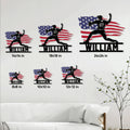 Baseball metal sign size guide showing multiple square size options in a living room setting