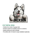 Husky metal sign feature graphic showing the dog artwork and cut metal sign presentation