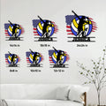 Volleyball metal sign size guide showing six available square sizes in a wall decor setting