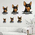 Miniature Pinscher metal sign size guide showing six available square size options