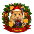 Custom Christmas hamster metal sign featuring a festive hamster in a Santa hat surrounded by gifts and holly