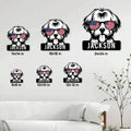 Shih Tzu metal sign size guide showing six available square size options in a living room