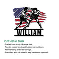 Boxing wall sign shown with cut metal construction details and a bold two-boxer American flag design