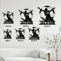 Soccer metal sign size guide showing multiple square size options for wall display