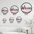 Breast cancer Warrior metal sign size guide showing round sign options from 8 by 8 to 24 by 24 inches