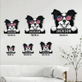 Border Collie metal sign size guide showing available square dimensions from 8x8 to 24x24 inches