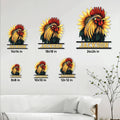 Rooster sunflower metal sign size guide showing available 8x8, 10x10, 12x12, 14x14, 18x18, and 24x24 inch options