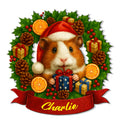 Custom Christmas guinea pig metal sign with Santa hat, gifts, and holly wreath