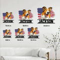 Rough Collie metal sign size guide showing six available square dimensions from 8x8 to 24x24 inches