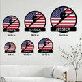 Gymnastics metal sign size guide showing multiple circular sign options in a wall display
