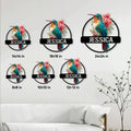 Hummingbird metal sign shown in multiple size options on a bright living room wall