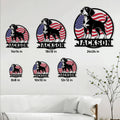 Beagle metal sign shown in multiple size options on a bright living room wall
