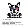 Patriotic Boston Terrier cut metal sign shown as a front-facing dog wall accent