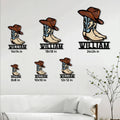Cowboy boot metal sign size guide showing multiple square size options
