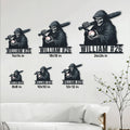 Baseball metal sign size guide showing multiple available square size options on a wall