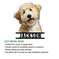 Labradoodle metal sign shown with a product feature graphic highlighting the cut-metal design